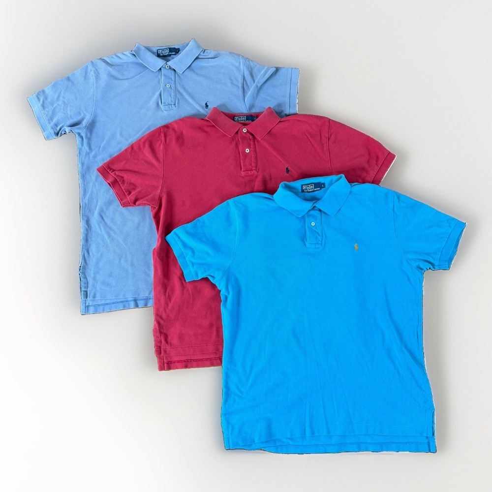 Bundle of 3 Mens Polos Size Large Red/Teal/Light Blue Short Sleeve Polo Shirts